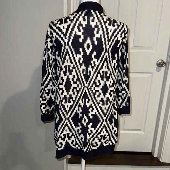 Talbots Womens Linen Knit Cardigan Open Front Sz Lp Beach Lightweight Blue White - Picture 4 of 10